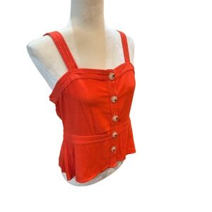 Harper‎ and Sage Orange Peplum Tank Top Sleeveless Button Front Casual Medium